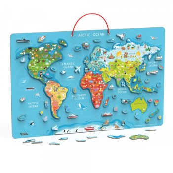 VIGA Drvena magnetna puzzle mapa sveta/piši briši tabla