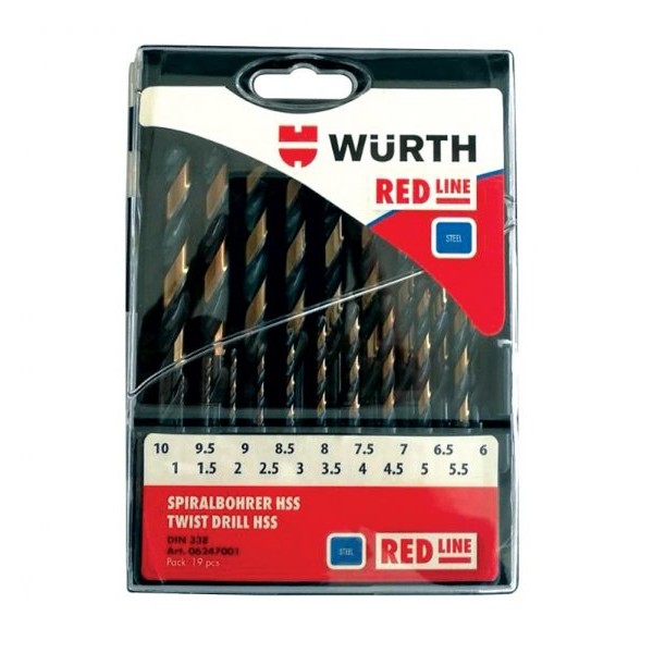 WURTH Set spiralnih RED LINE burgija HSS (1 - 10mm), 19kom