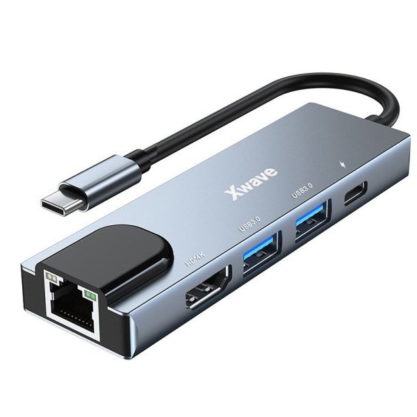 Xwave Xwave 5 in1 adapter TIP-C na HDMI/USB3.0/PD/RJ-45/Port replikator