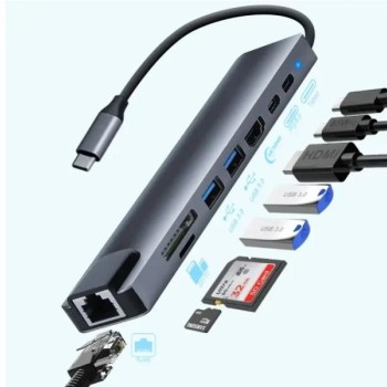 ZEUS Adapter-konverter USB Tip C Zeus 11/1 1xUSB3.0/3xUSB2.0/HDMI/TF/SD/Audio/RJ45/VGA/Tip C PD